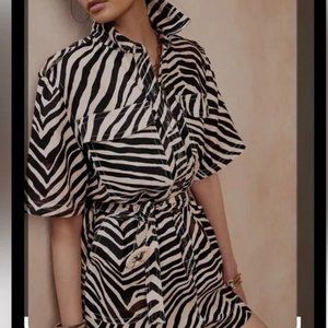 Banana Republic Linen Safari Romper Zebra Print